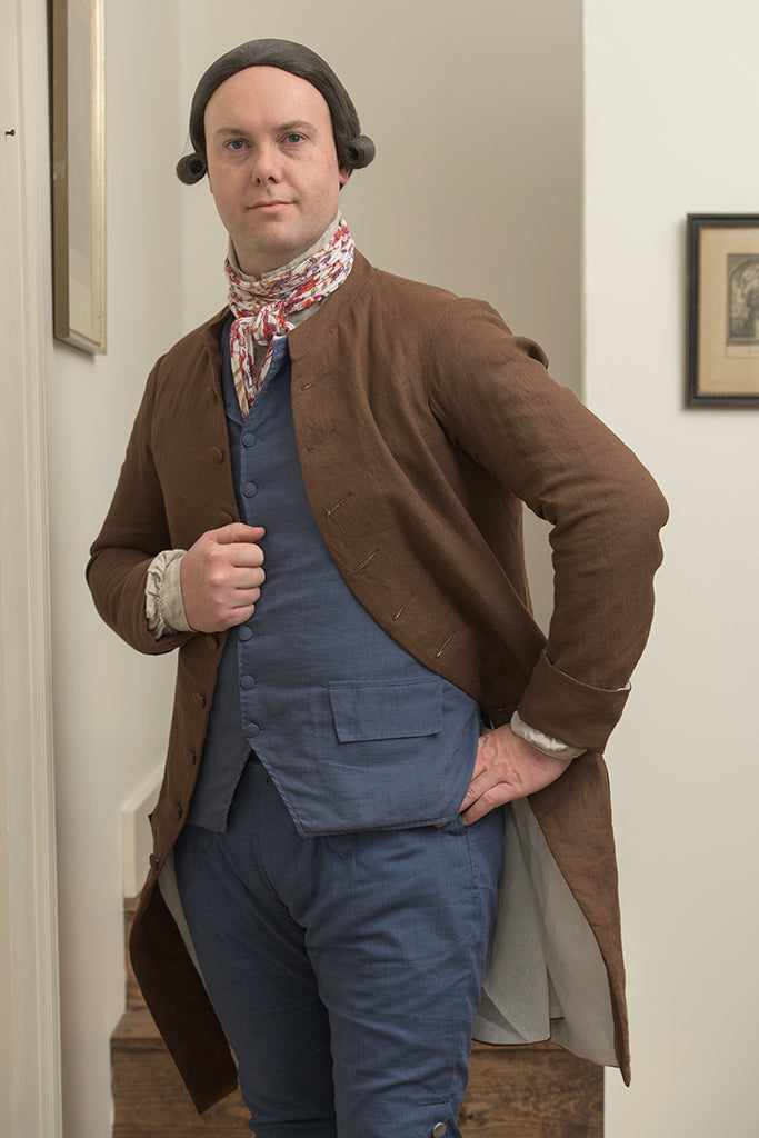 Manteau de redingote en lin des années 1770 - Col court | Brun