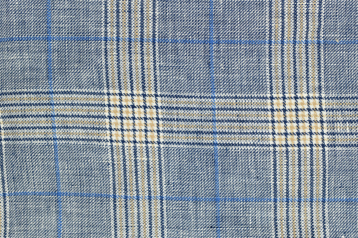 Blue and Cream Plaid Wool Suiting