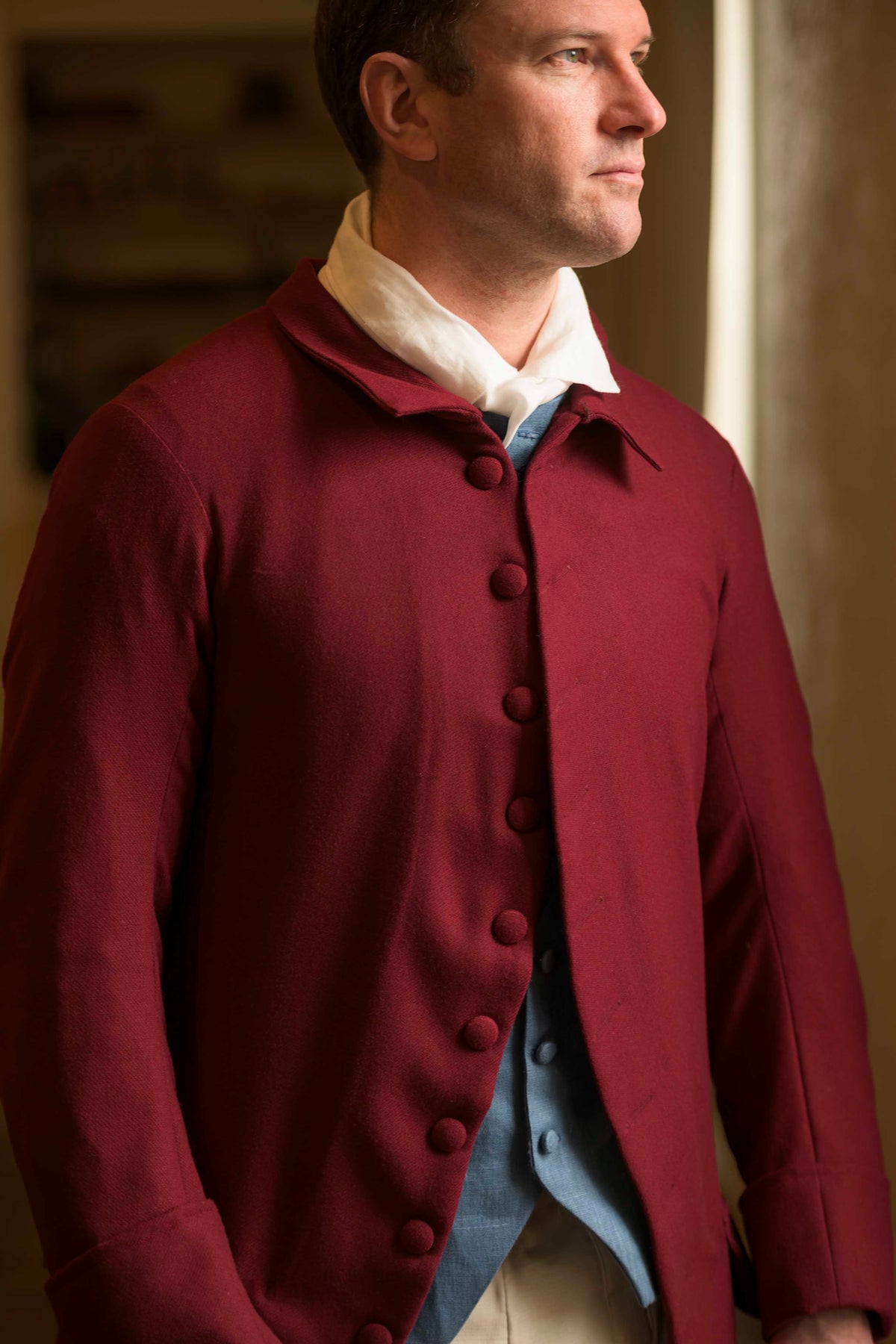 1770's Woolen Frock Coat - Falling Collar | Cranberry