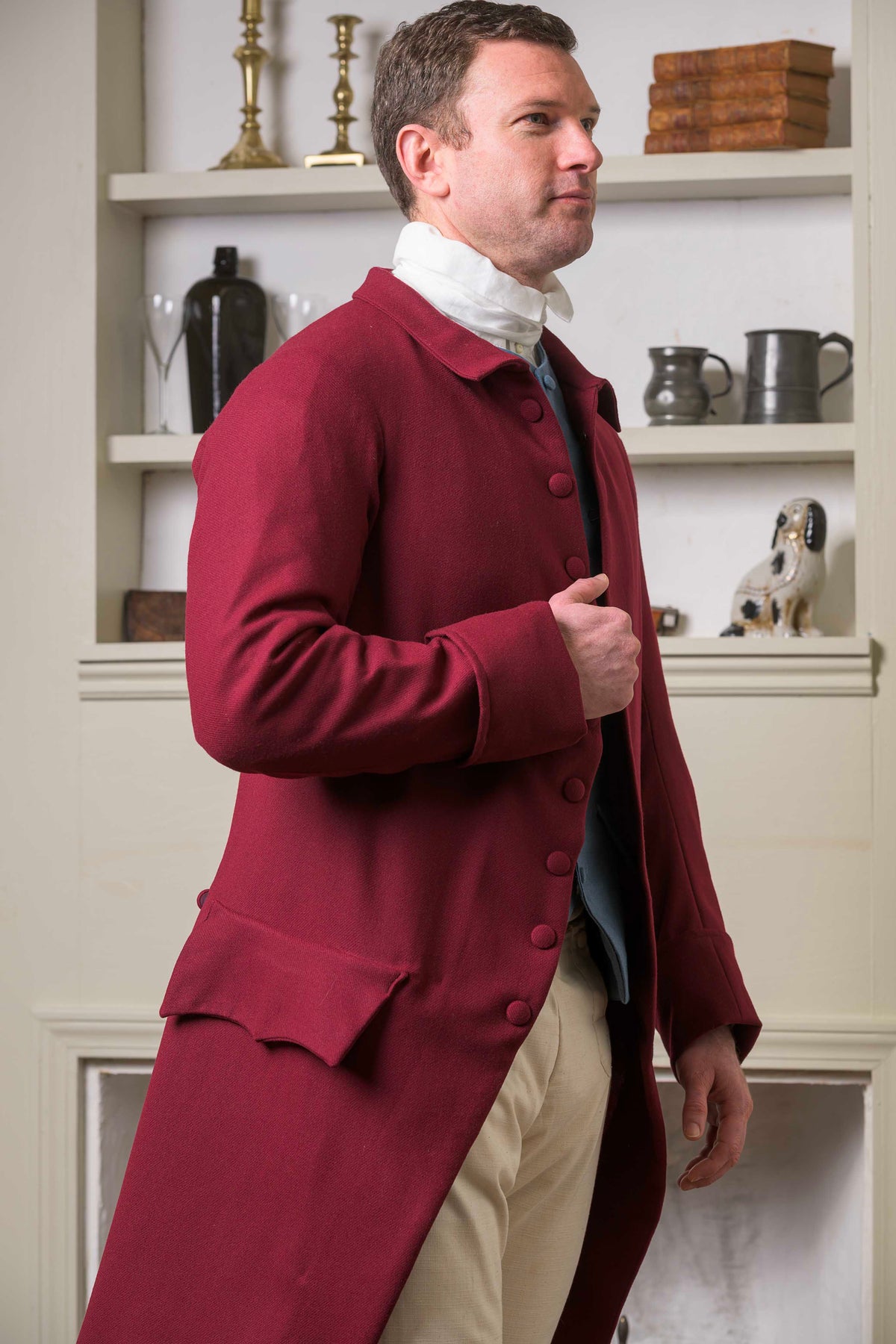 1770's Woolen Frock Coat - Falling Collar | Cranberry