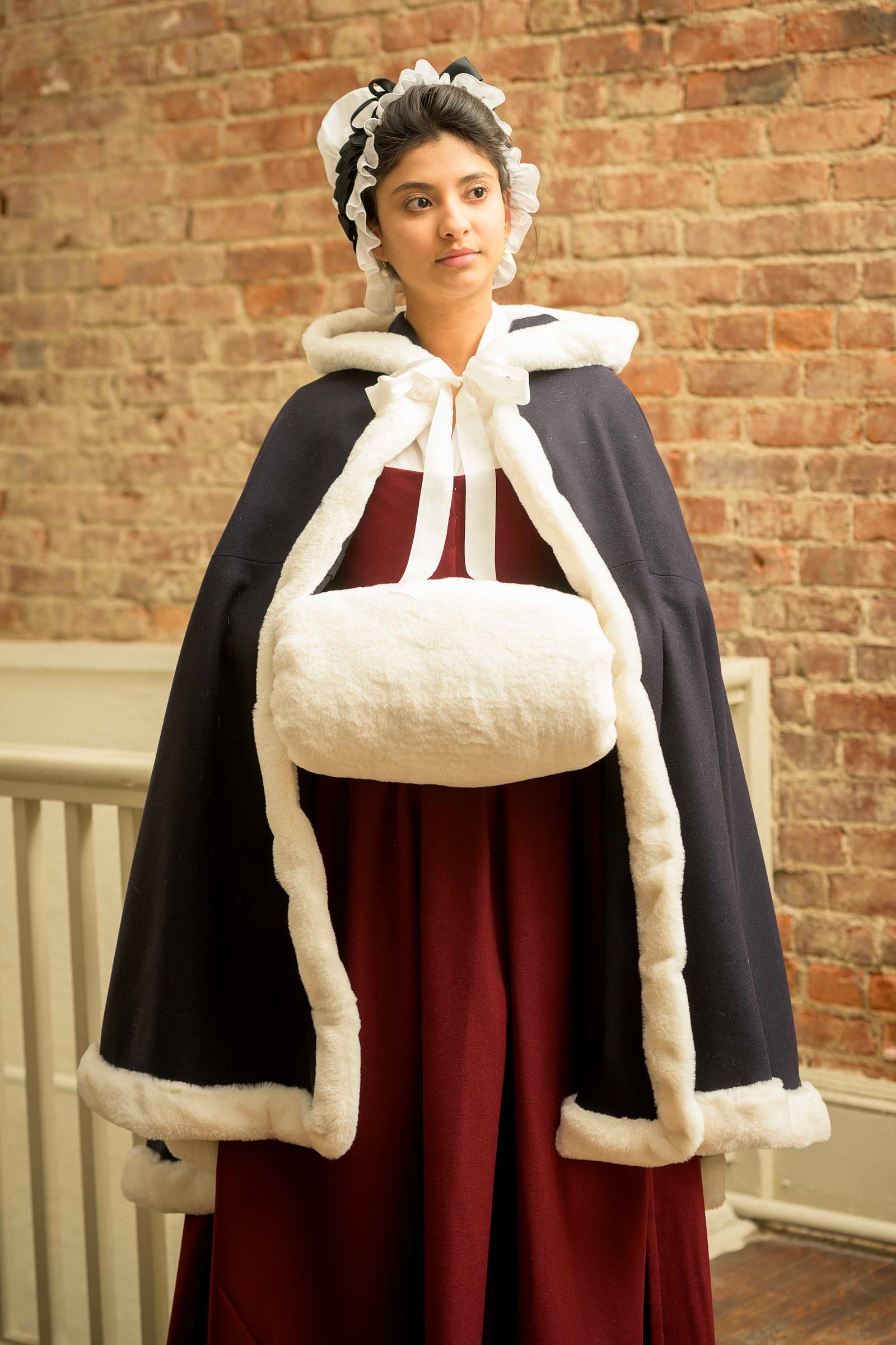 Fur Trimmed Cloak | Navy