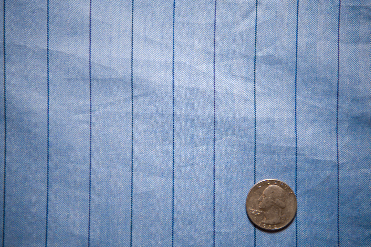 Lafayette Blue Cotton Herringbone with Navy Stripe