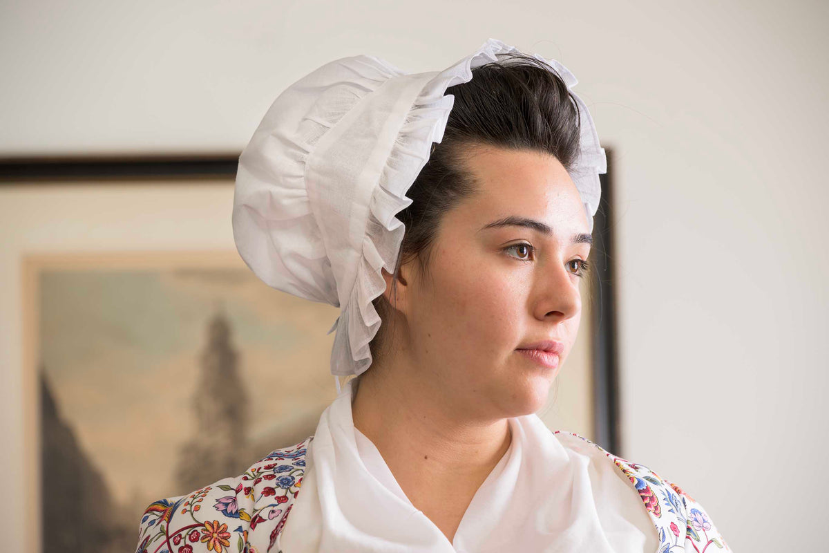 Long Ruffled Linen Organdy Cap