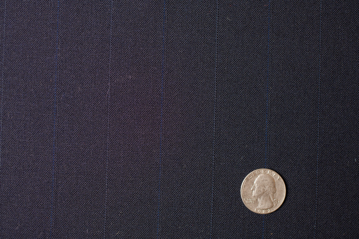 Navy Wool Suiting with Blue Stripe