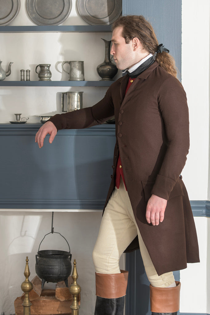 Manteau de redingote en laine des années 1770 - Col tombant | Brun