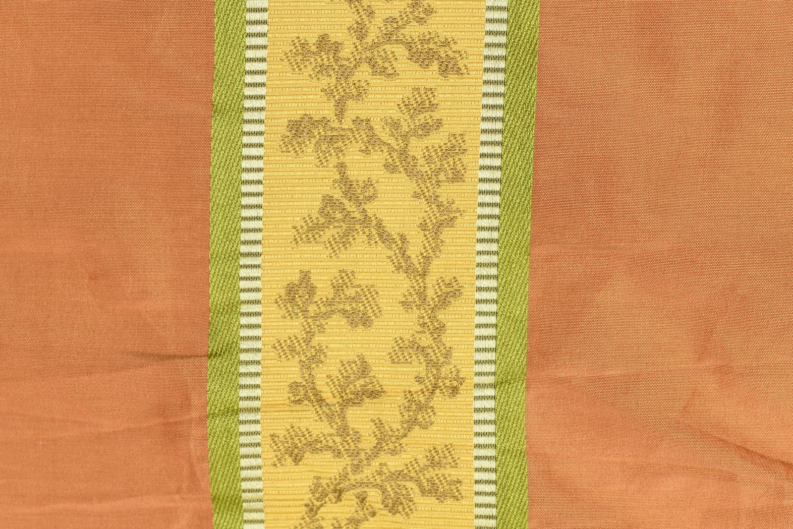 Orange and Floral Stripe Silk Taffeta