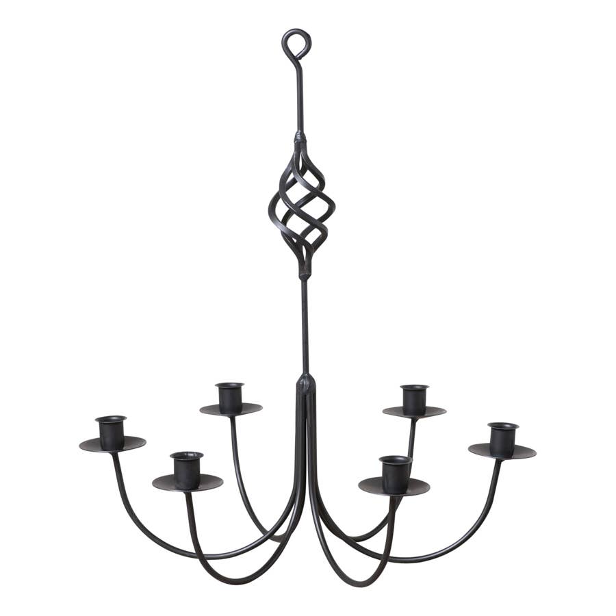 Wrought Iron Mini 6 Arm Hanging Candelabra with Basket