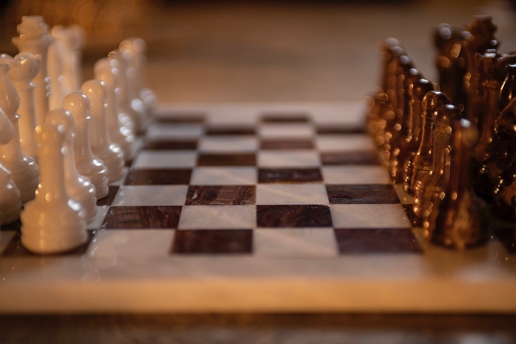 Brown &amp; White Marble Chess Set from Samson Historical