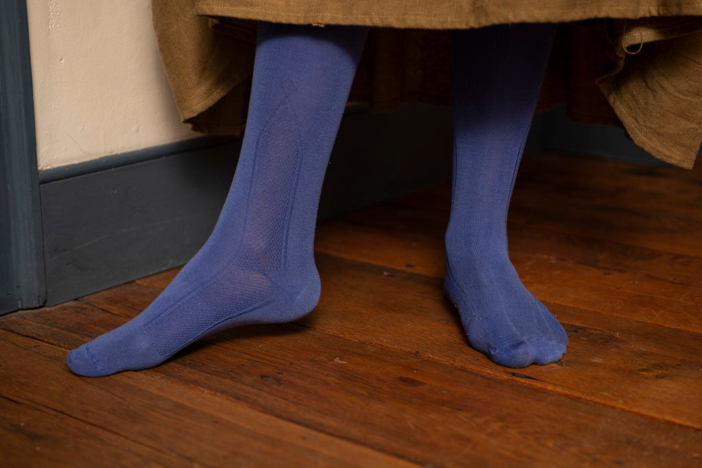 Blue Clocked Silk Stockings