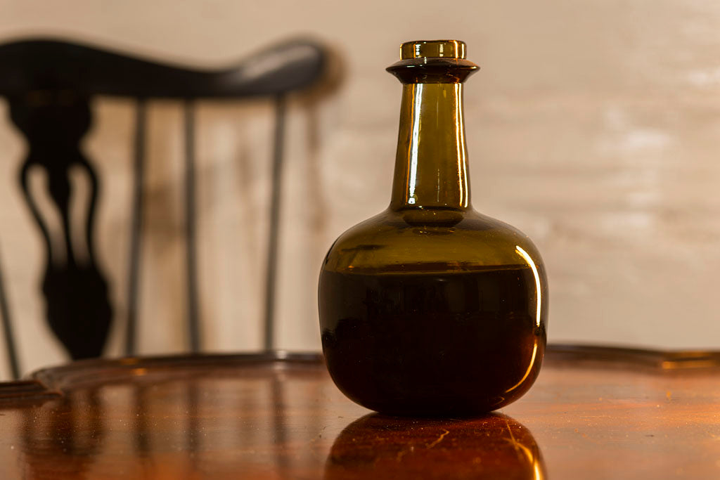 Long Neck 18th Century Green Glass Onion Bottle