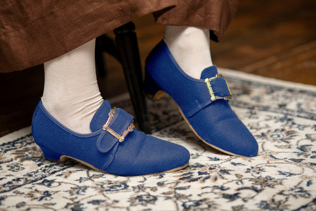 18th Century Blue Wool Shoes - Mollys Woolen Buckle Shoes