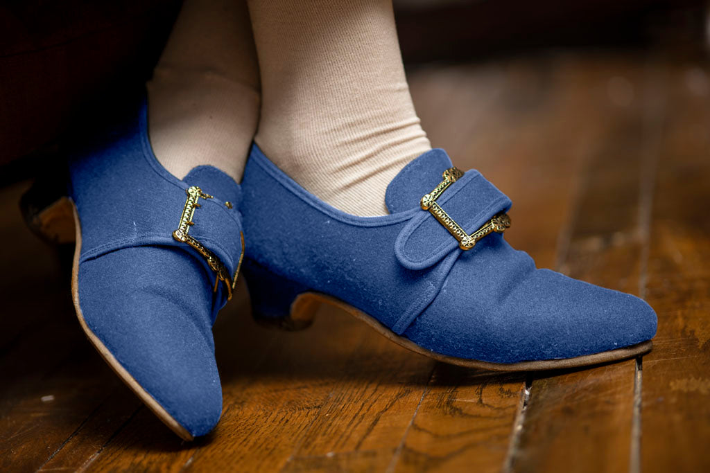 18th Century Blue Wool Shoes - Mollys Woolen Buckle Shoes