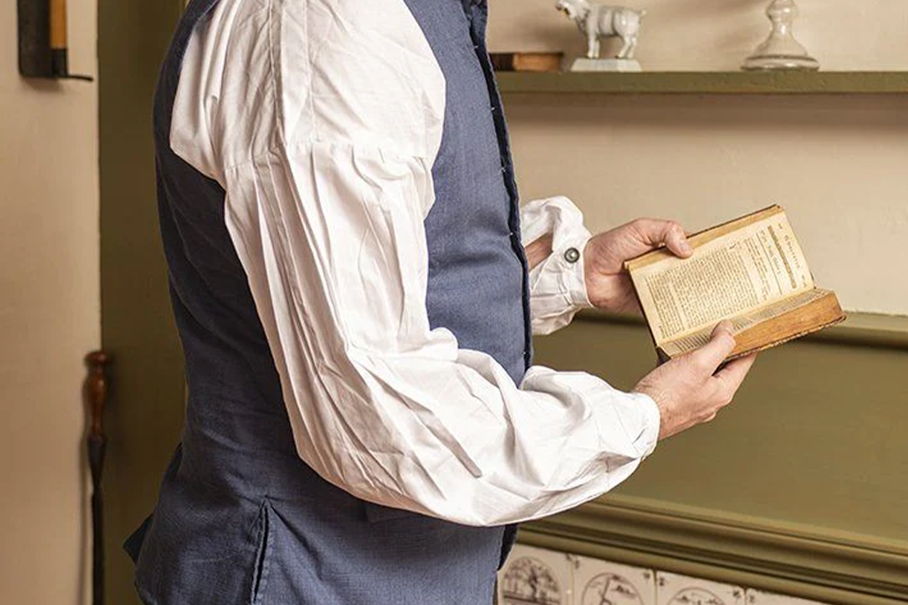 Side view of 18th Century Blue Linen Waistcoat