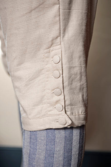 Detail shot of 18th Century Men&#39;s Linen Knee Breeches.
