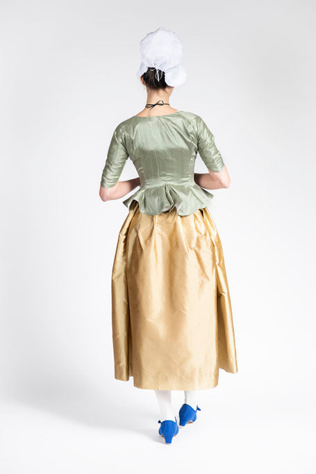 18th Century Women's Jacket from Samson Historical - Green Silk Fanfare